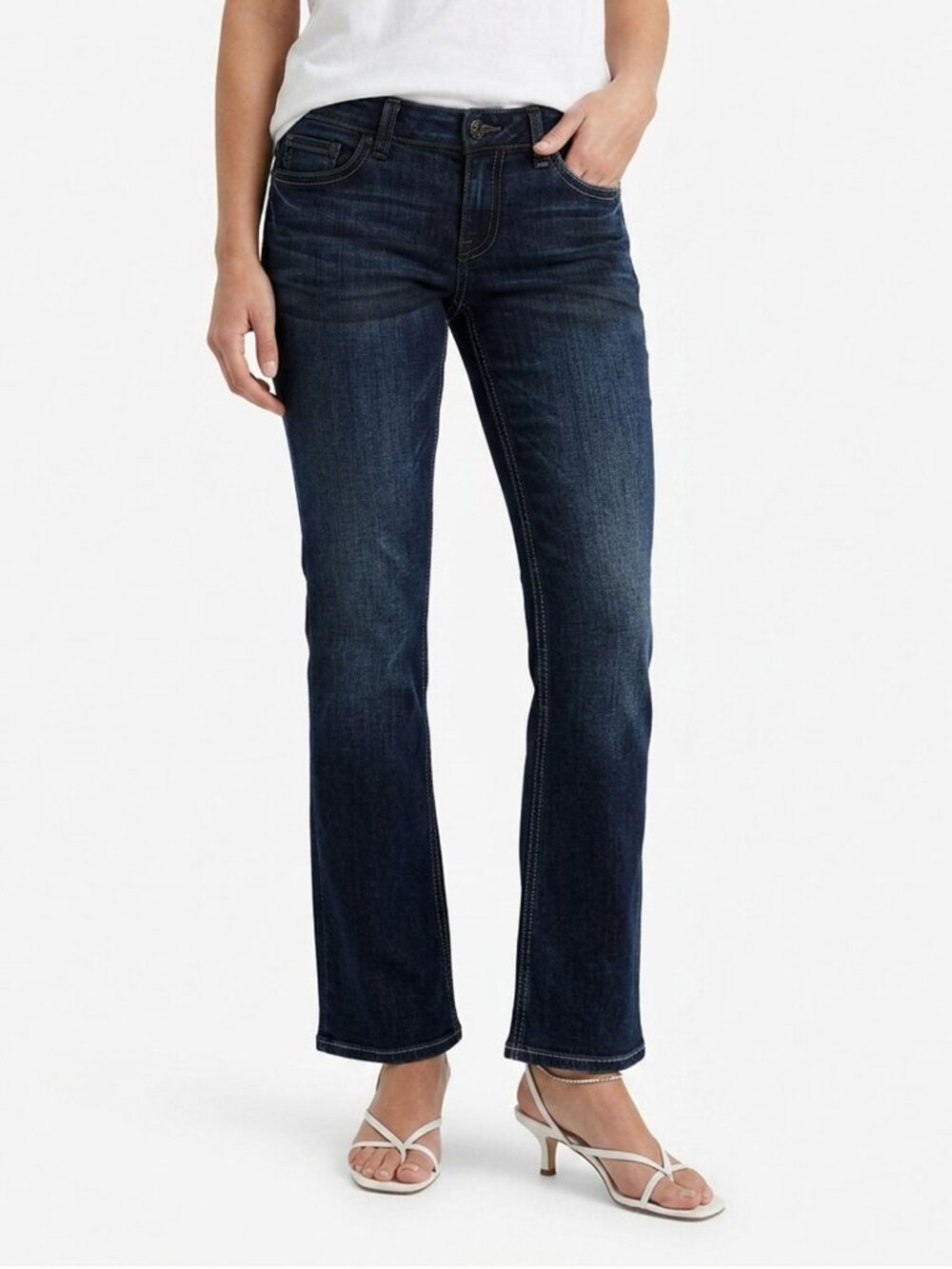 Silver Pioneer Bootcut Flare Jeans Stretch Low-Mid Rise Dark Wash Denim Indigo